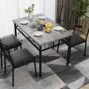 【GARVEE】Dining Set for 4, Kitchen Table with 4 Upholstered Chairs, 5 PCS Small Dining Table Set, Dining Room Table with Solid Metal Frame & MDF Board, Space Saving Dinette for Kitchen Dining Room