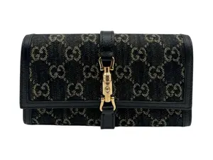 Pre-owned GUCCI GG Fabric Crossbody Bags Jackie 1961 Denim WOC Crossbody Bag Black with Gold Hardware & GG Monogram Pattern