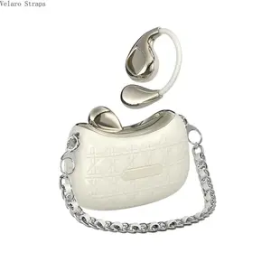 Luxury Diamond Metal Open-Ear Clip-On Bluetooth Audio Earbuds, Detachable Chain Bag-Style Chargeable Wireless Charging Case
