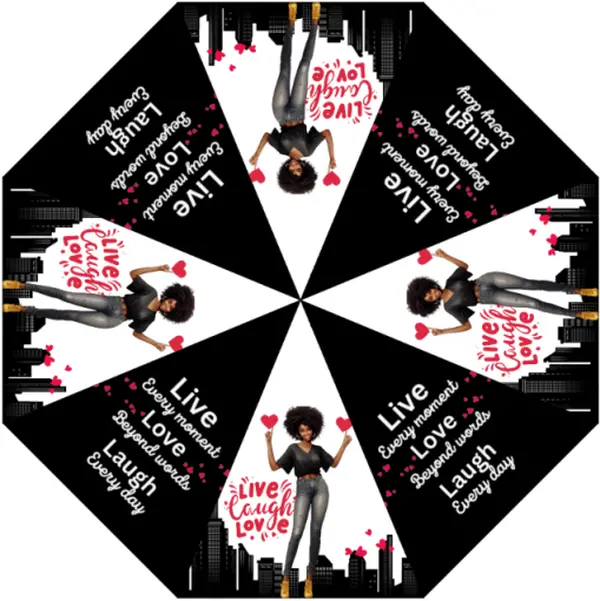 Live love laugh umbrella Folding Umbrella Beautiful Black woman silhouette Compact Travel Umbrella Automatic Open Close, Umbrella for Rain Windproof Sun Umbrella UV Protection Large Portable Reverse Umbrella