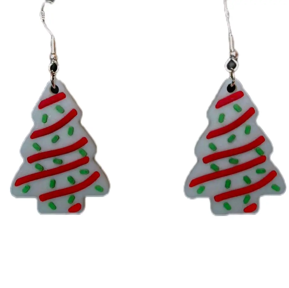 Christmas Tree Earrings - Festive Red Green Stripes White Base Dangle Earrings for Holiday Season
