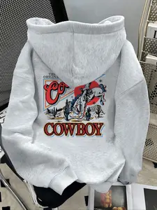 Women's Winter Hoodie, Comfortable Long Sleeve Soft Hooded Sweatshirt Pullover, Coors & Denim Print Design, Street Style Chic Casual Fit, Casual Wear, Womenswear, Tops