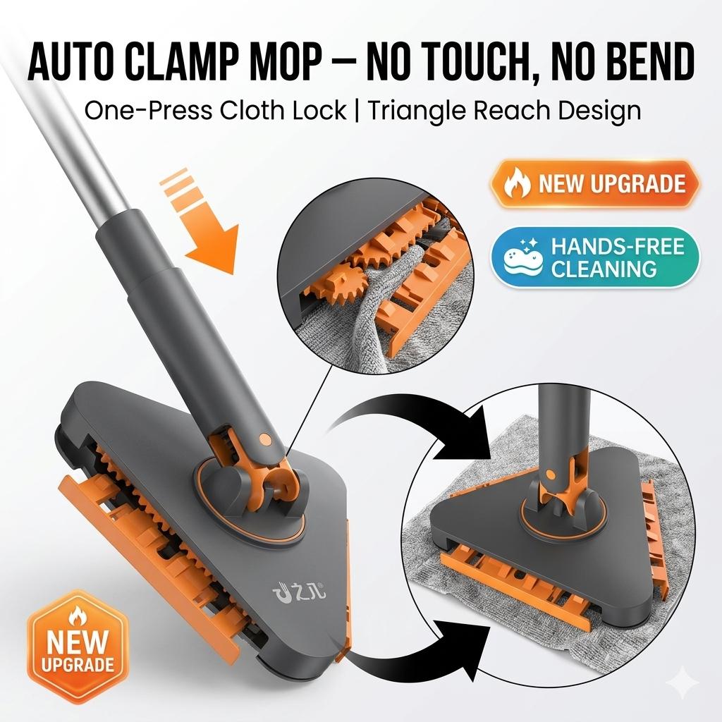 360° Auto-Clamping Triangular Mop: The Ultimate Solution for Ceiling Corners! (Includes 30 Cleaning Cloths)