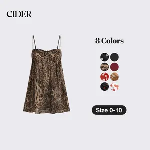 Cider Chiffon Leopard Bowknot Nightdress – Breathable Soft Sleepwear for Women， Oversized Mini Loungewear for Spring