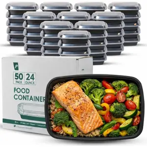 50 Pack (100 ) 24 oz Meal Prep Containers   Leakproof Stackable  Storage Containers with , Microwave & Dishwasher Freezer Safe To Go Bento Box Style Take Out Clear Plastic