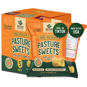 Pasture Sweets, Honey Apple, Grass-Fed Gelatin Gummies | A Box Of 5 Bags | Grass-Fed Gelatin, Organic Fruit Juice, Organic Honey, No Seed Oils | 4 Grams Of Protein