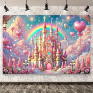 Magic Castle Pattern Wall Hanging Banner, 1 Count Romantic Polyester Photo Backdrop, Wall Decor for Birthday Party Wedding Graduation Ceremony, Ornaments