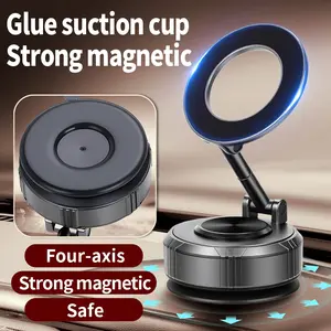 New car mounted magnetic phone holder with vacuum suction for in car navigation support and anti shake desktop stand