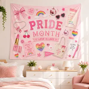Rainbow Celebration Tapestry Wall Hanging, Colorful Pride Month Room Decor Backdrop, Boho Peace Love Disco Party Fabric Poster for Bedroom Dorm Living Room