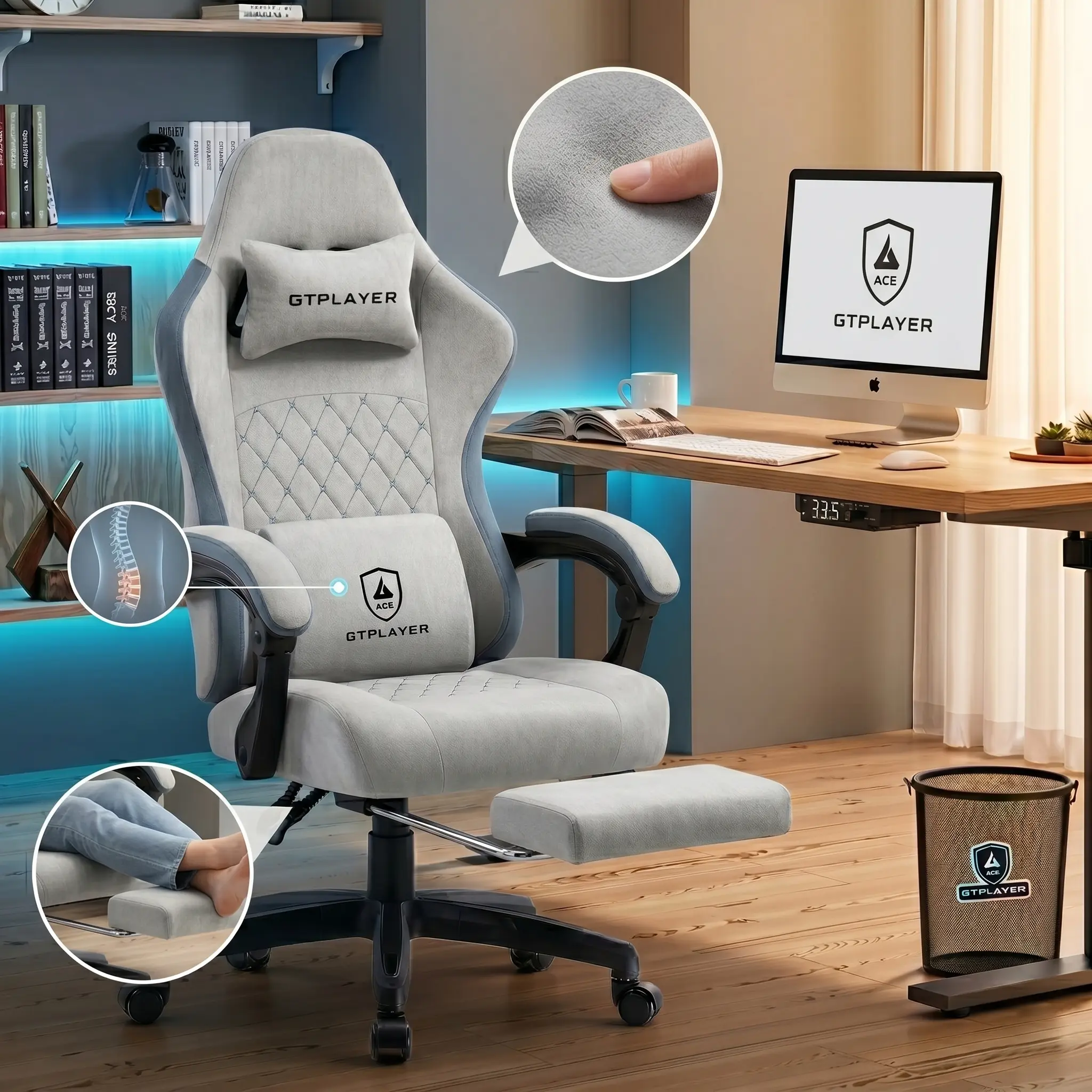 GTPLAYER High Back Ergonomic Computer Gaming Chair - Technical Fabric Indoor Furniture with Pocket Spring Cushion, Linkage-Adjustable Arms, Footrest, Modern Comfortable Design, Ergonomic Chair,summerwins