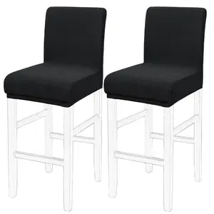 PiccoCasa 2Pcs Stretch Bar Stool Covers, Pub Counter Height Side Chair Covers with Square Lattice 14" x 14" x 12" Black