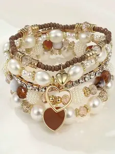 Mother's Day Gift Women's Fashion Multi-Layer Faux Pearl Beaded Bracelet Set, Elegant Jewelry Accessory for Women, Pretty Bracelet, Perfect Gift Idea for Her