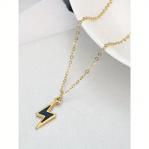Women's Stainless Steel Lightning Pendant Collarbone Necklace - 1 Pc Niche Design Fashion Jewelry, Lightweight Accessory, Casual Gift for Girlfriends on Birthdays, Valentine's Day,summerwins