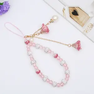 Short - style mobile phone lanyard, creative gypsum flower bracelet, crystal - pendant mobile phone case flower accessory for women, Phone Chain, Phone Sling, Phone Charm, Cell Phone Charm, Phone Accessories