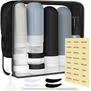 Travel Toiletry Bottles 18-Pack - Leak-Proof Refillable TSA-Approved Travel Bottles,  Toiletry Bottles Set with , Jars & Labels for Travel, Camping, Business Trips Black