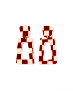 Kennedy Statement Earrings - Maroon Checkered
