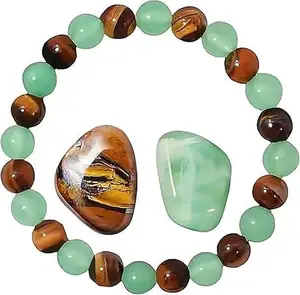 Unisex Stackable Natural Stone Bracelet - Green Aventurine, Tiger Eye, Handmade Feng Shui Jewelry for Wealth, Success, Good Luck, Triple Protection, Spiritual Energy & Mood Enhancement, Gift Option, Stackable Bracelets