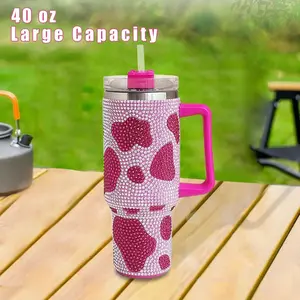 40oz Tumbler With Handle And Straw Lid, Studded Bling Diamond Tumbler, Stainless Steel Insulated Water Cup, Double Wall Travel Mug Fix For Car Cup Holder For Women, Office Drinkware, Camping Essentials, Decorative Cup