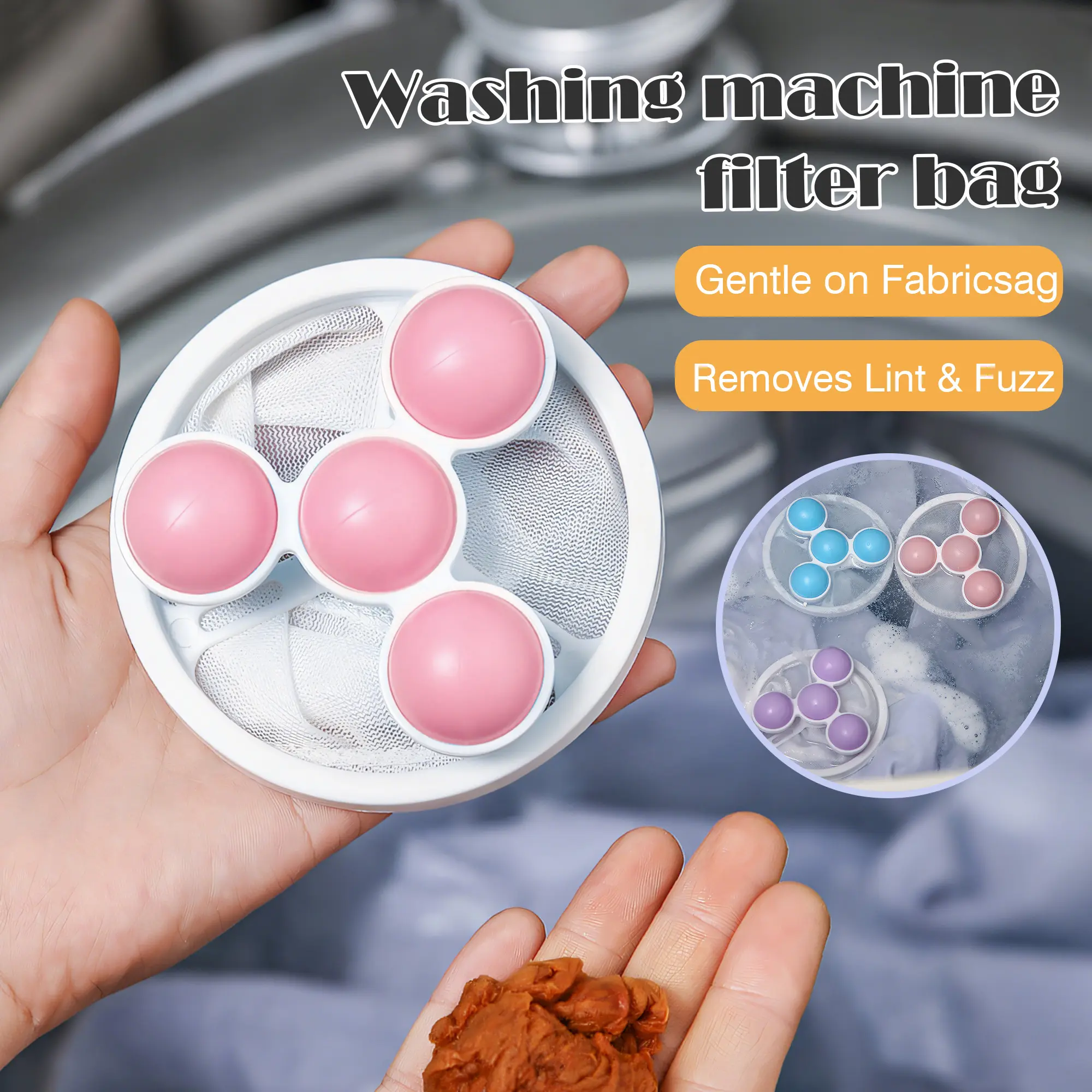 3-Count Laundry Mesh Lint Filter Bags, Home Supplies Laundry Accessories for Washing Machine Cleaning, Keeps Washer Interior Clean, Reduces Residue Buildup