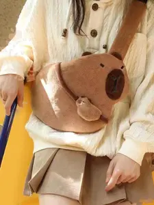 Cute Plush Capybara Crossbody Bag, Large Capacity, Adjustable Strap, Cartoon Animal Design, Perfect for Work, School, Travel, Gifts