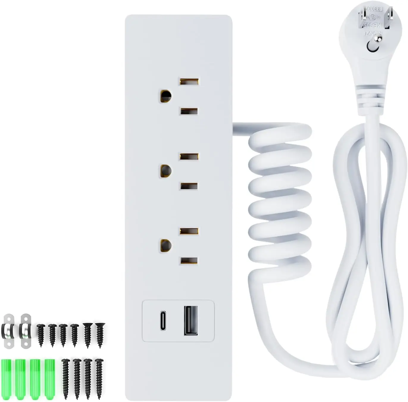 Drawer Outlet Kit, Recessed Furniture Power Strip, PD 20W Fast  Horizontal Outlet, Clutter-Free Drawer Socket with 2 USB(A & C) and 3 12 Amp AC Ports, 7.2 FT Power Cord, Spring