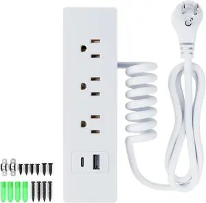 Drawer Outlet Kit, Recessed Furniture Power Strip, PD 20W Fast  Horizontal Outlet, Clutter-Free Drawer Socket with 2 USB(A & C) and 3 12 Amp AC Ports, 7.2 FT Power Cord, Spring