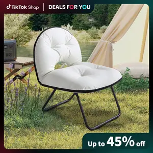 [Dealsforyoudays]Folding Faux Leather Accent Chair - Waterproof Easy Clean Foldable Comfy Reading Chair for Living Room Bedroom - Portable Chair for Balcony Garden Picnic, Metal Frame