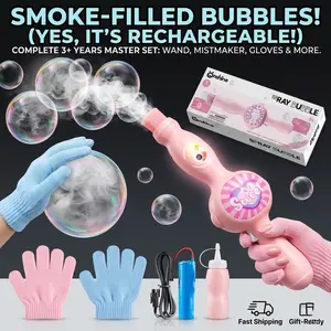 2026 Trendy Smoke Bubble Stick with Nebulizer, Rechargeable Magic Portable Bubble Machine Set, Bubble Blower, Includes Protective Gloves and Bubble Solution, Best Outdoor Toy Gift for Boys and Girls