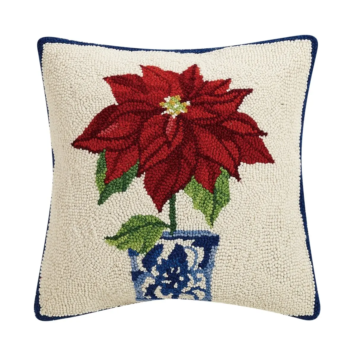 16 x 16 in. Holiday Chinoiserie Poinsettia Poly-filled Square Hook Pillow, Multi Color