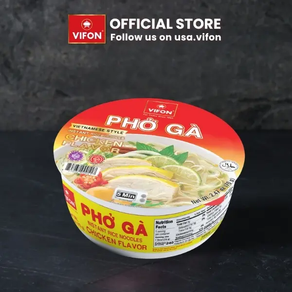 VIFON Instant Noodles, Vietnamese Pho Ga Chicken Flavor Rice Noodle Bowl, 2.47 oz