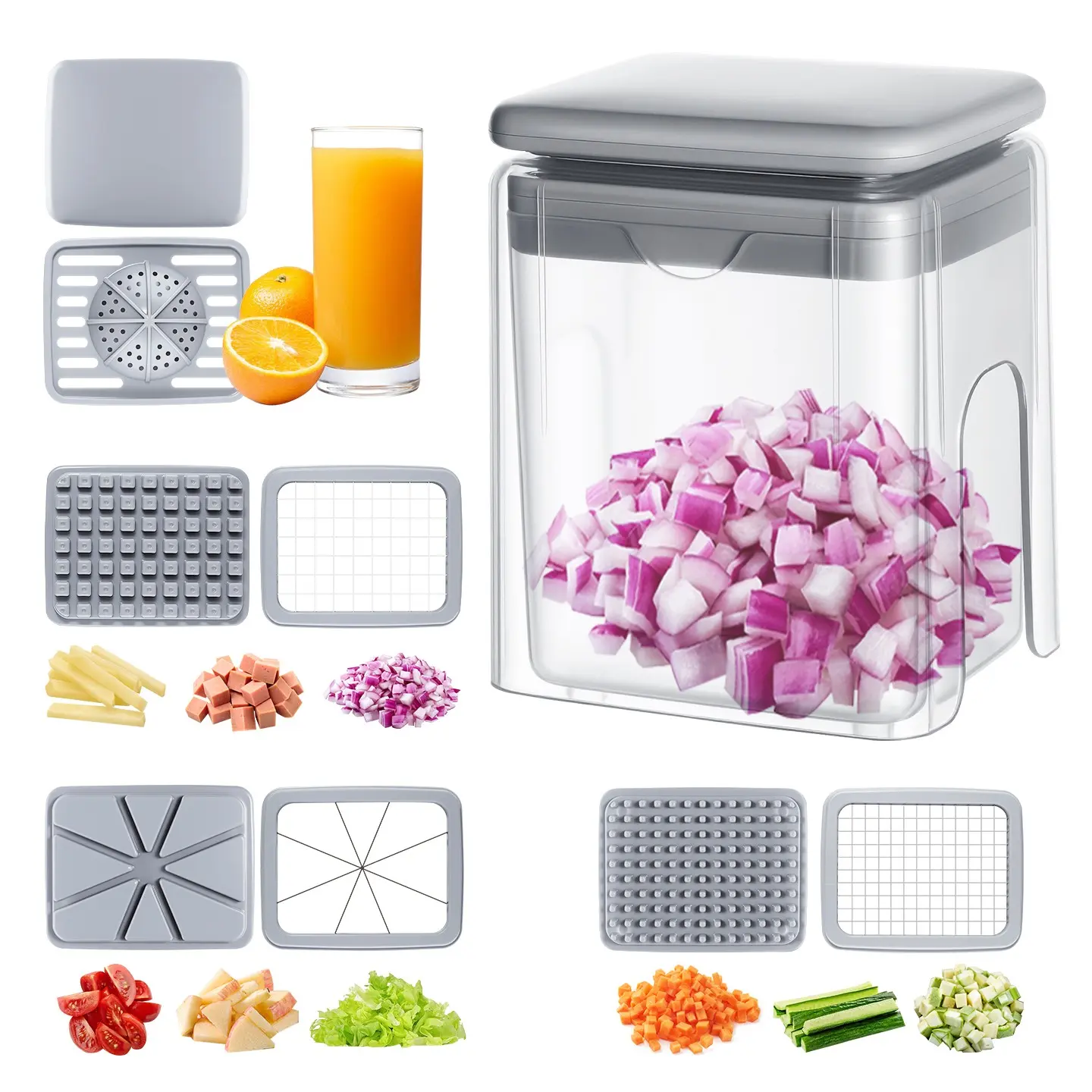 4-In-1 French Fries Chips Potato Slicer, Onion Dicer, Orange Juicer, Carrot Chopper, Kitchen Tool,  Vegetable Chopper Cutter,kitchen  Utensile