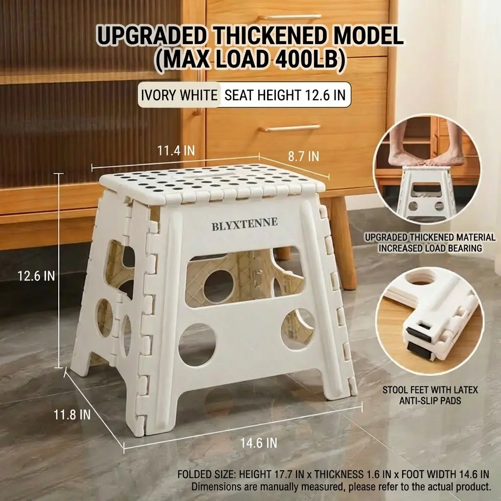 13 Inch Folding Step Stool Max load 400 lbs Chair , Plastic Stools for Adults