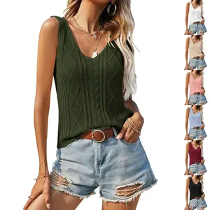 Danedvi Women's Loose Solid V-Neck Knitted Tank Tops - Soft, Comfy, Breathable Sleeveless Sweater Vests for Lady, Cute Summer Casual Dressy Outfits with Skinny Jeans (Available in XL)