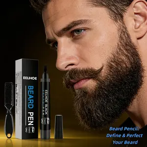 EELHOE Beard Filling Pen Kit, Waterproof Sweatproof Long-Lasting Makeup Brush, Portable Travel Outdoor Use, Quick Color Application, Compact