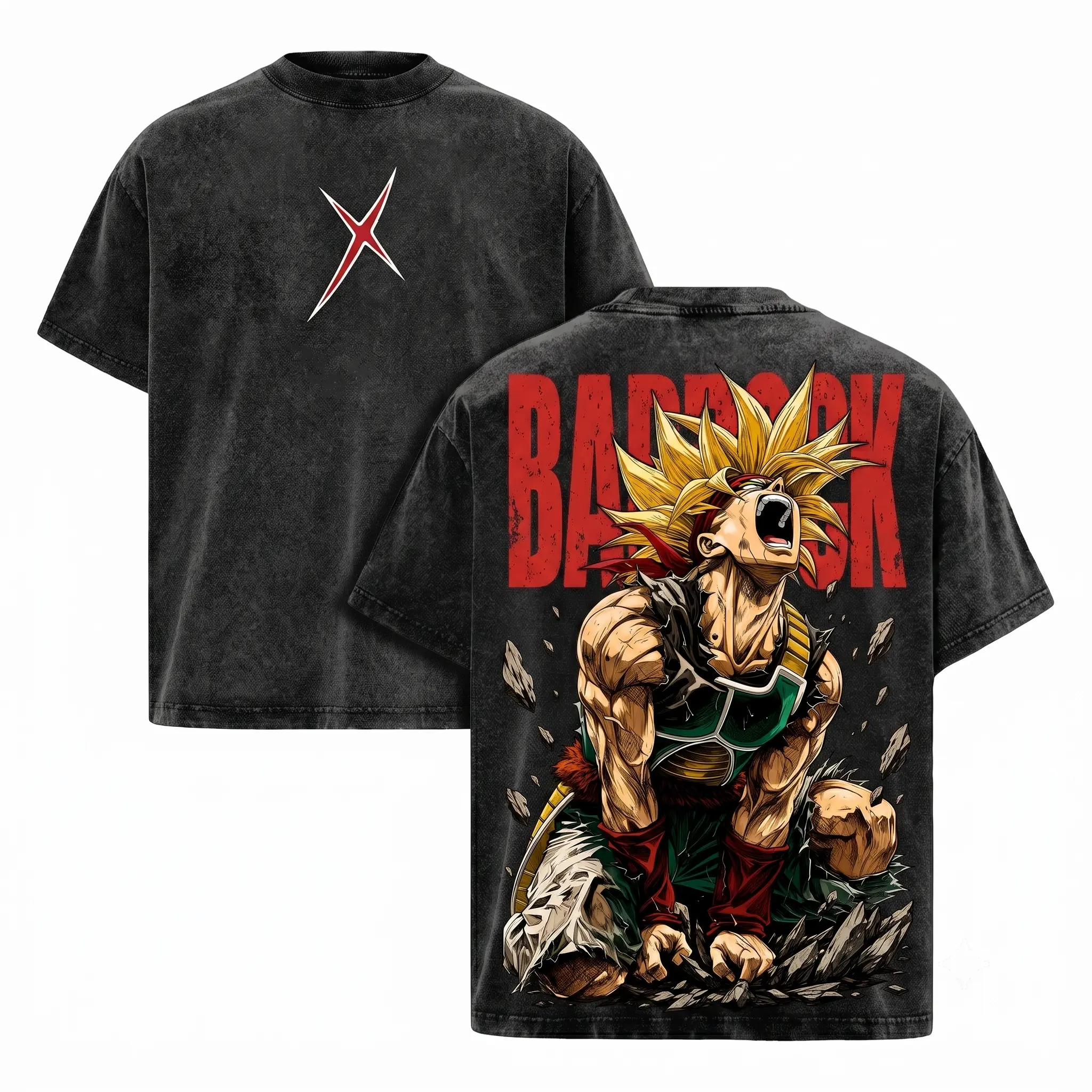 Bardock Super Saiyan Acid Wash Tee | DBZ Anime Streetwear | Men's Oversized Vintage Graphic Shirt | Goku Father Apparel