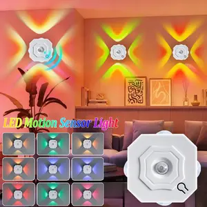 4-Head LED Motion Sensor Wall Light, Four-Sided Illumination Night Light, Rechargeable LED Wall Light, RGB/Three Color Gradient Light, Dimmable Indoor Light, LED Step Light, Interior Led Lights, Suitable for Entrances, Bedside
