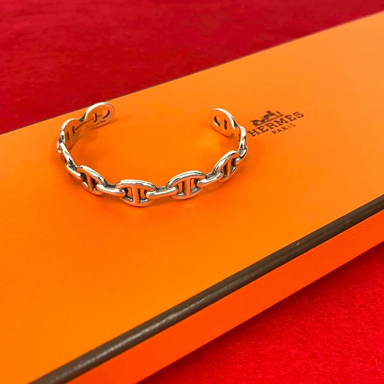 Pre-owned HERMÈS Sterling Silver 925 (Ag925) Small Leather Goods Chaine d'Ancre Enchainee Silver Bracelet