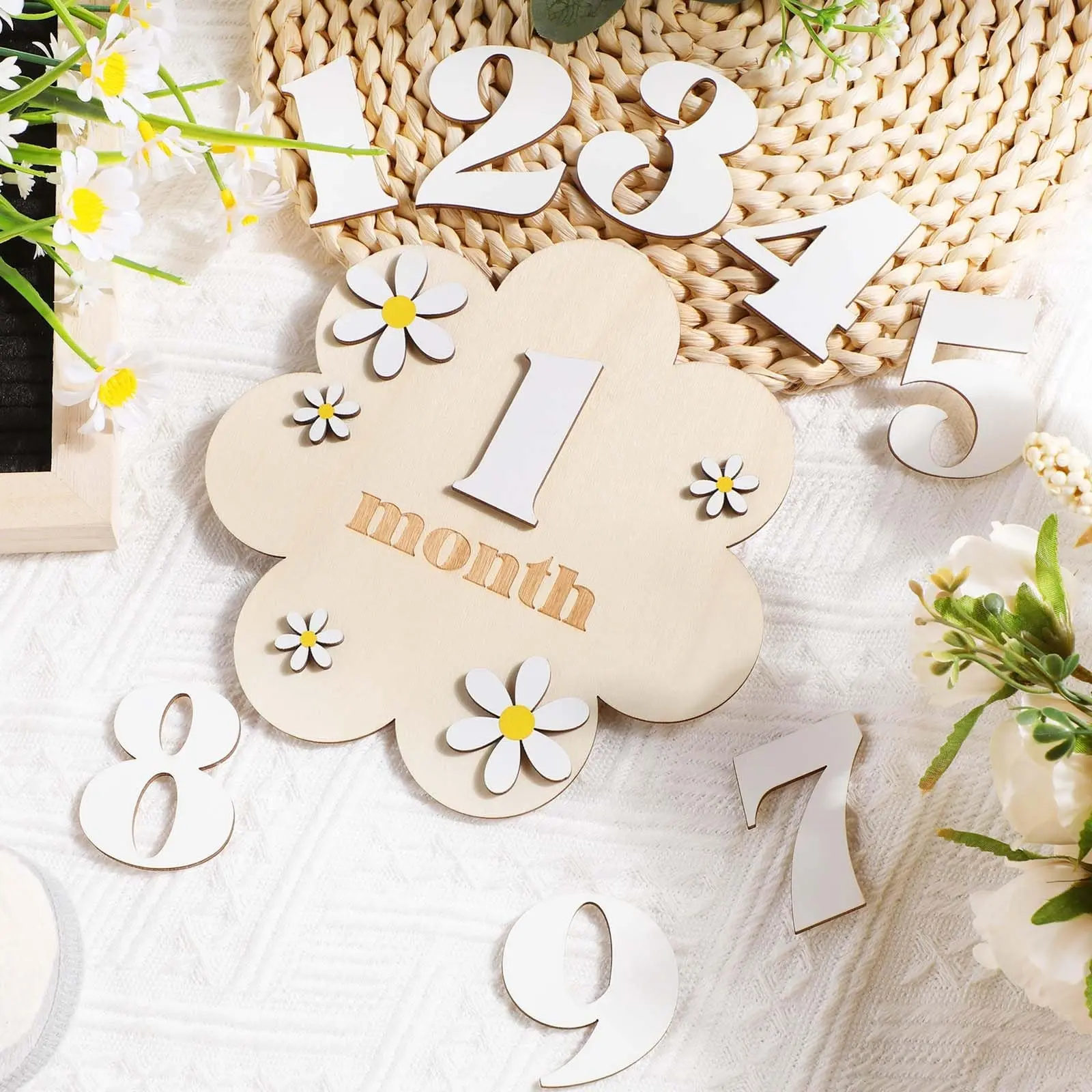 Baby Milestone Wooden Plaques Set, 1-12 Months Infant Growth Photo Props, Wood Monthly Memory Cards, Baby Photography Accessories, Party Event Props, Milestone Markers