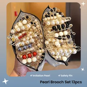 13/23/40/53PCS pearl brooch, clothing dress decoration, no need for sewing sweater shawl safety pin cardigan collar safety pin, suitable for women's imitation pearl pants tightener, mixed style Adjustable Clips Fashion Accessory pins Jewelry