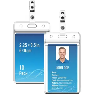 10 Sets Clear Vertical Badge Holders with Metal Clips, Waterproof PVC ID Card Protectors for Name Tags, Employee Badges, Conferences, School, Office, Exhibitions
