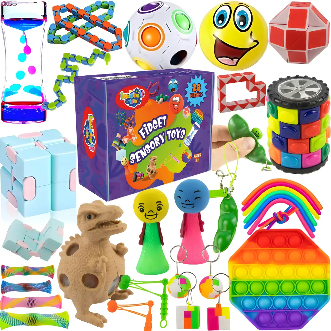 28 pcs Fidget Toys Pack, Party Favors, Autism Sensory Toys, Silent ADHD Toys for Boys & Girls, Squishy Figette Toys for Sensory Relief / Focus