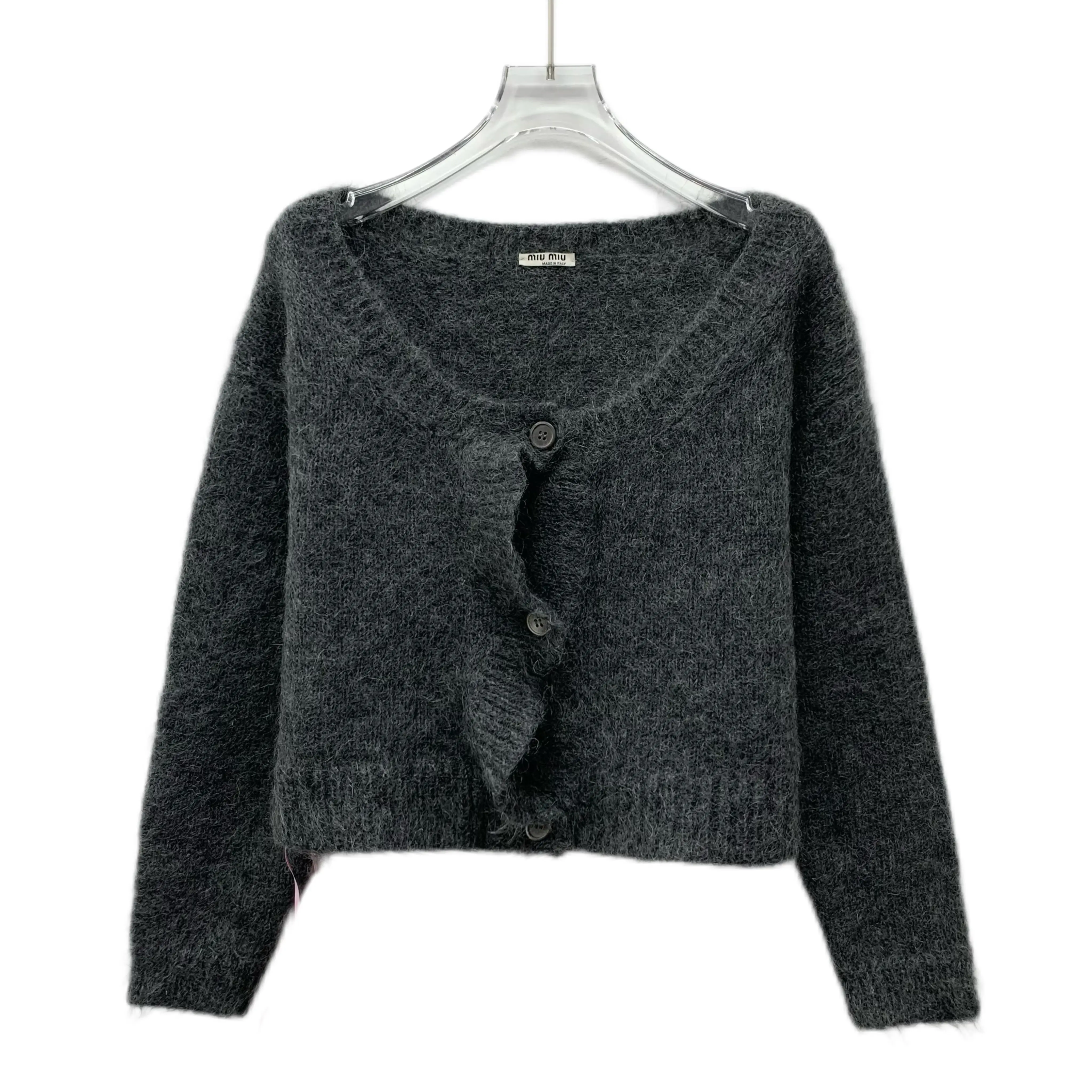 RDLT— Miu Miu Dark Grey Mohair Knit Cardigan Size 38