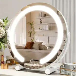 New 12 Inch Vanity Mirror with Lights Round Light Up Makeup Mirror LED Mirror Makeup Mirror with Lights for Bedroom Tabletop Smart Touch Control 3 Colors Dimmable 360° Rotation (White)