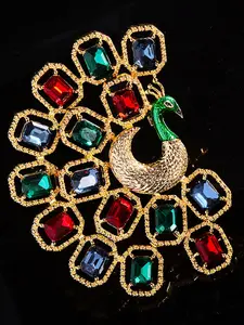 Luxurious Gemstone Peacock Brooch Pin, Stunning Sparkling Crystal Fashion Jewelry, Fashion Accessory, Perfect for Daily Wear & Holiday Gatherings, Ideal Gift for Women