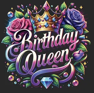 Birthday Queen Gangsheet Heat Transfer 10 Full-Size Transfers 4 Pre-Made Sheets 22"x60" Ready to Press DTF Transfers for Crafting