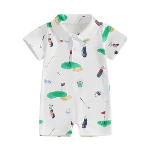 Newborn Baby Boy Golf Outfit Golf Cart Onesie Polo Shirt Romper Overalls Short Sleeve  Jumpsuit Infant Summer Clothes