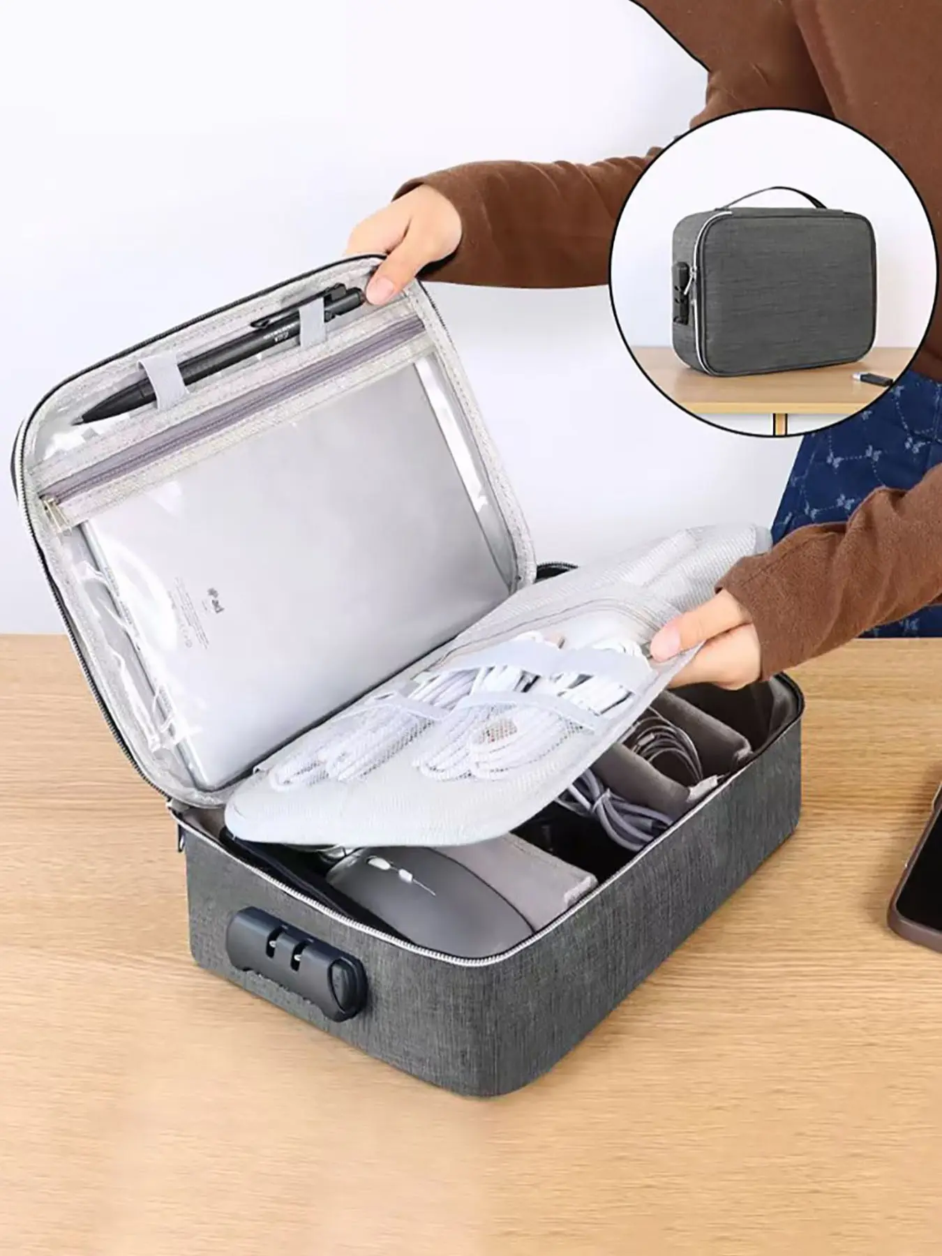 Lockable Electronic Storage Bag, Portable Electronics Accessories Organizer, File Document Holder, Essential Gear & Gadget Case, Tablet Sleeve Pouch, Travel Gadgets