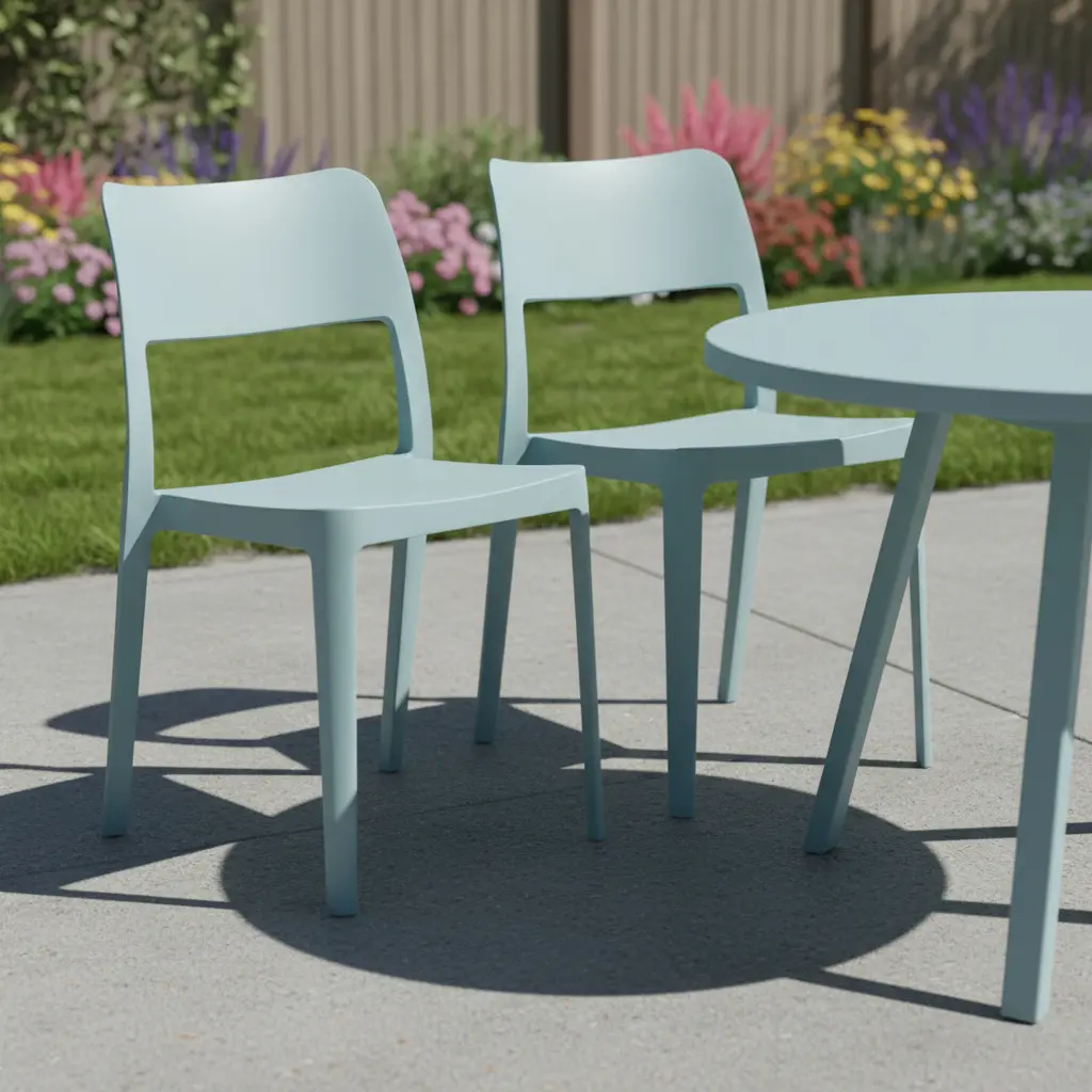 Home Roots 565223 17.7 in. Heavy Duty Plastic Outdoor Stacking Accent Chairs, Baby Blue - Set of 2
