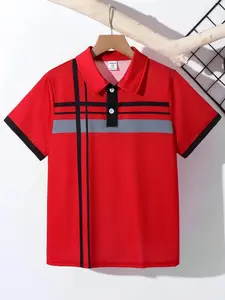 Boys' Summer Casual Slim-Fitting Polo Shirt, Printed Shirt, All-Over Triangle Print Design, Lightweight Breathable Fabric, Perfect Daily Wear