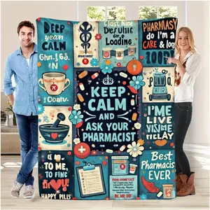 1pc Pharmacist Appreciation Blanket - Pharmacy-Themed Throw with Best Pharmacist Ever Design, Soft Flannel All-Season Couch Bedspread - Perfect Gift for Pharmacists, Pharmacy Techs, Medical Assistants - Inspirational P Blanket, Bed Blanket, Christmas